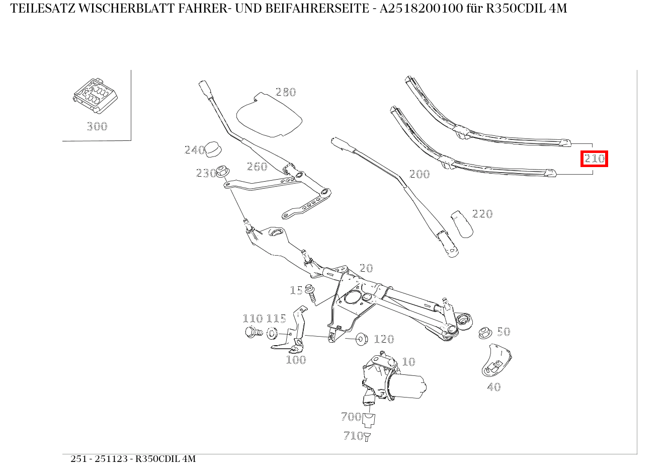 Teilesatz Wischerblatt FAHRER- UND BEIFAHRERSEITE R350CDIL 4M 251