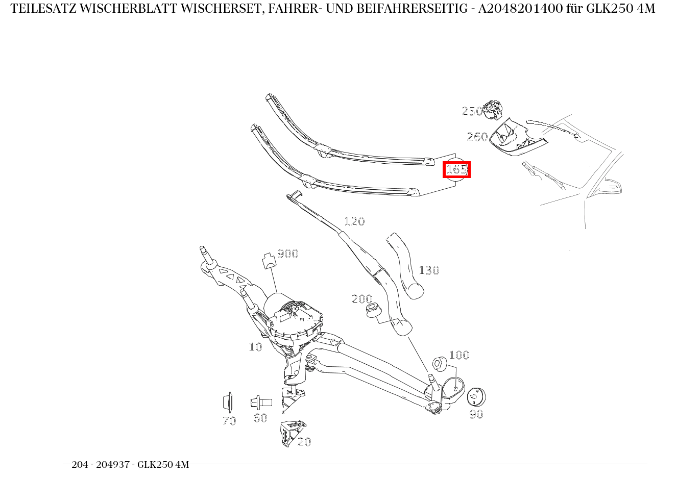 Teilesatz Wischerblatt WISCHERSET, FAHRER- UND BEIFAHRERSEITIG GLK250 4M 204
