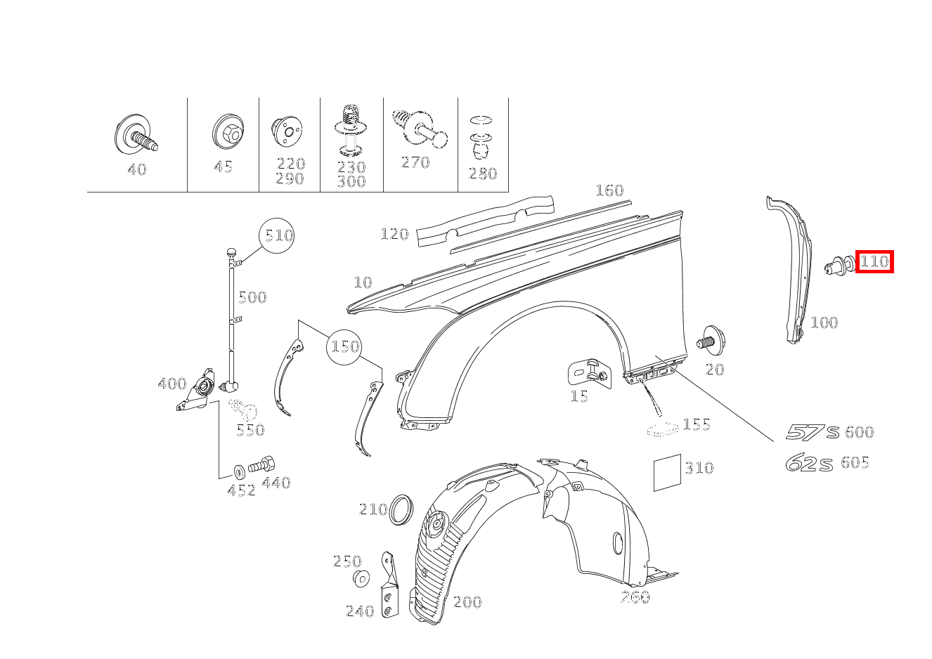 Spreizniet ABDECKUNG AN KOTFLUEGEL Maybach 62 S (langer Radstand) 240 Spreizniet ABDECKUNG AN KOTFLUEGEL Maybach 62 S (langer Radstand) 240