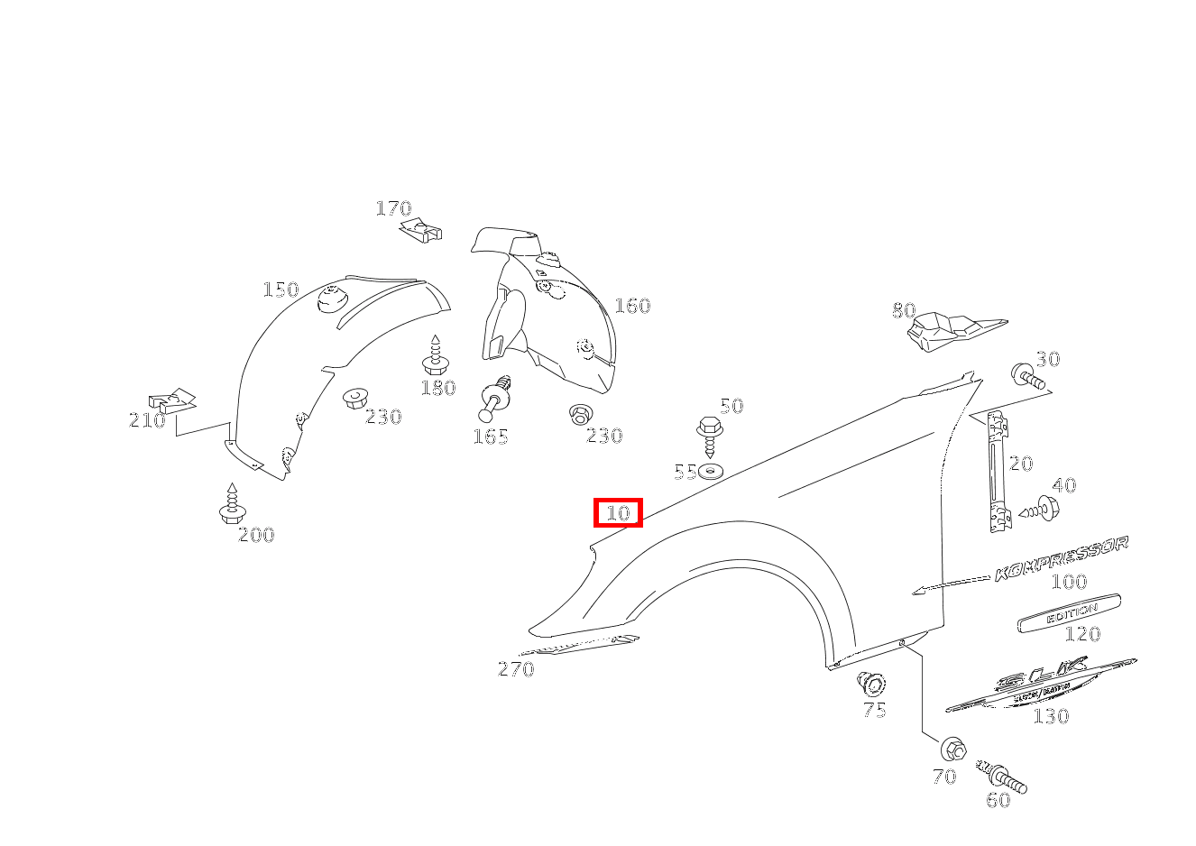 Kotflügel Vorne VORNE LINKS SLK 55 AMG Roadster 171