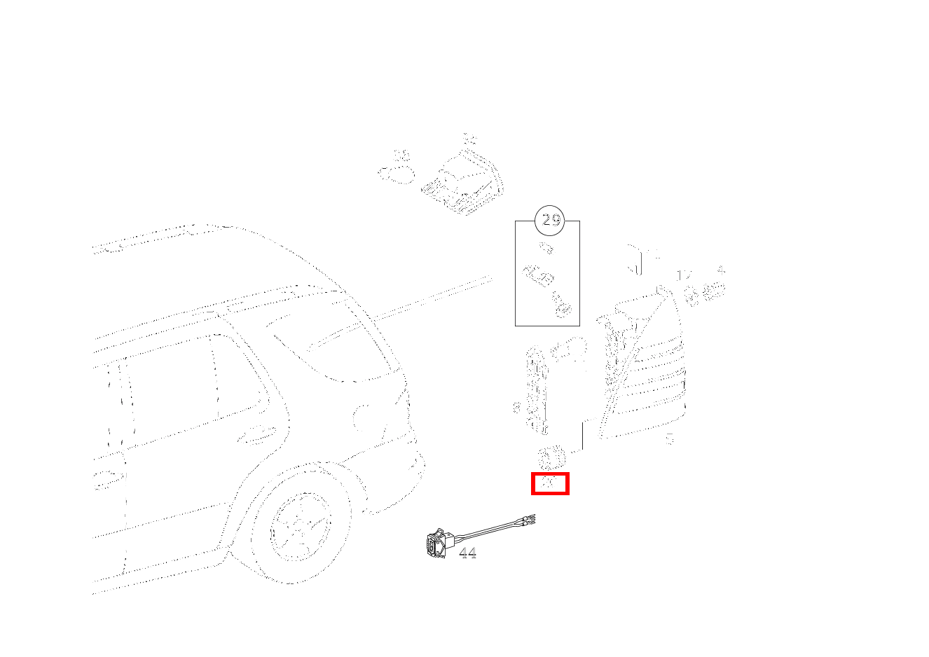 Buchse LAMPENTRAEGERGEHAEUSE AN HECKLEUCHTE ML 500 Off-Roader 163 Buchse LAMPENTRAEGERGEHAEUSE AN HECKLEUCHTE ML 500 Off-Roader 163