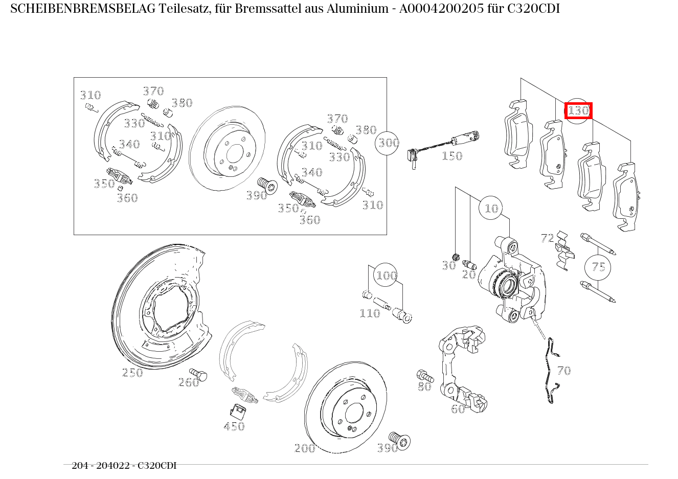 Scheibenbremsbelag Teilesatz, für Bremssattel aus Aluminium C320CDI 204 Scheibenbremsbelag Teilesatz, für Bremssattel aus Aluminium C320CDI 204