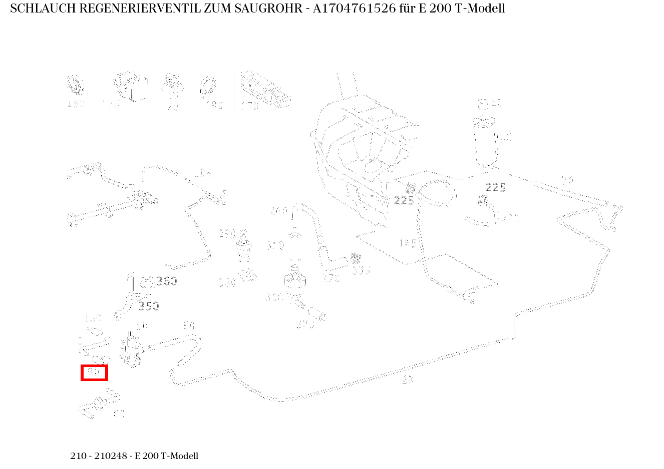 Schlauch REGENERIERVENTIL ZUM SAUGROHR E 200 T-Modell 210 Schlauch REGENERIERVENTIL ZUM SAUGROHR E 200 T-Modell 210