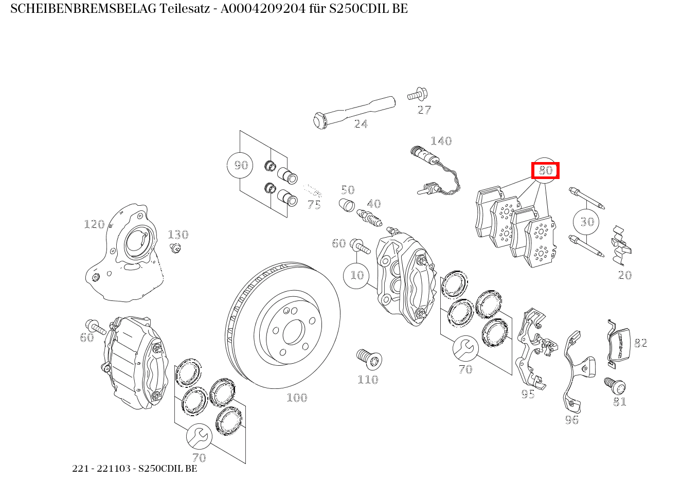 Scheibenbremsbelag Teilesatz S250CDIL BE 221