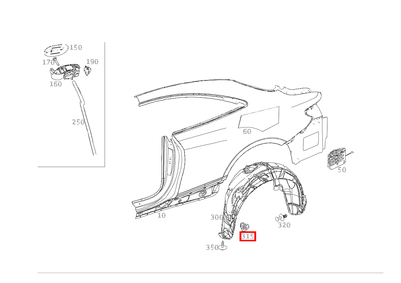 KUNSTSTOFFMUTTER BEFESTIGUNG RADLAUFVERKLEIDUNG, RECHTS Mercedes-AMG S 63 4MATIC Coupé 221