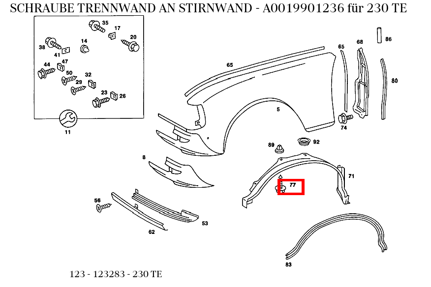 Schraube TRENNWAND AN STIRNWAND 230 TE 123