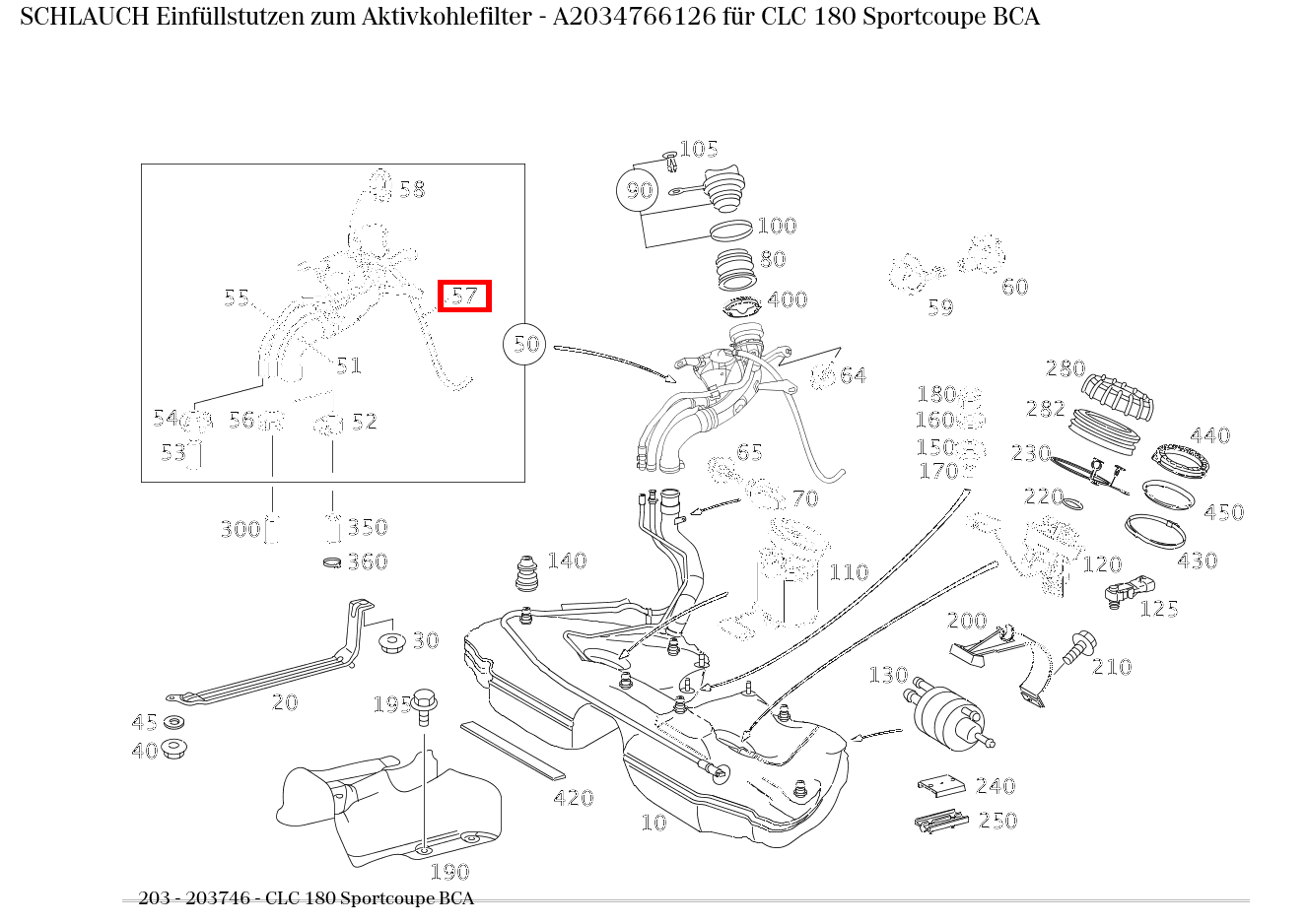 Schlauch Einfüllstutzen zum Aktivkohlefilter CLC 180 Sportcoupe BCA 203 Schlauch Einfüllstutzen zum Aktivkohlefilter CLC 180 Sportcoupe BCA 203