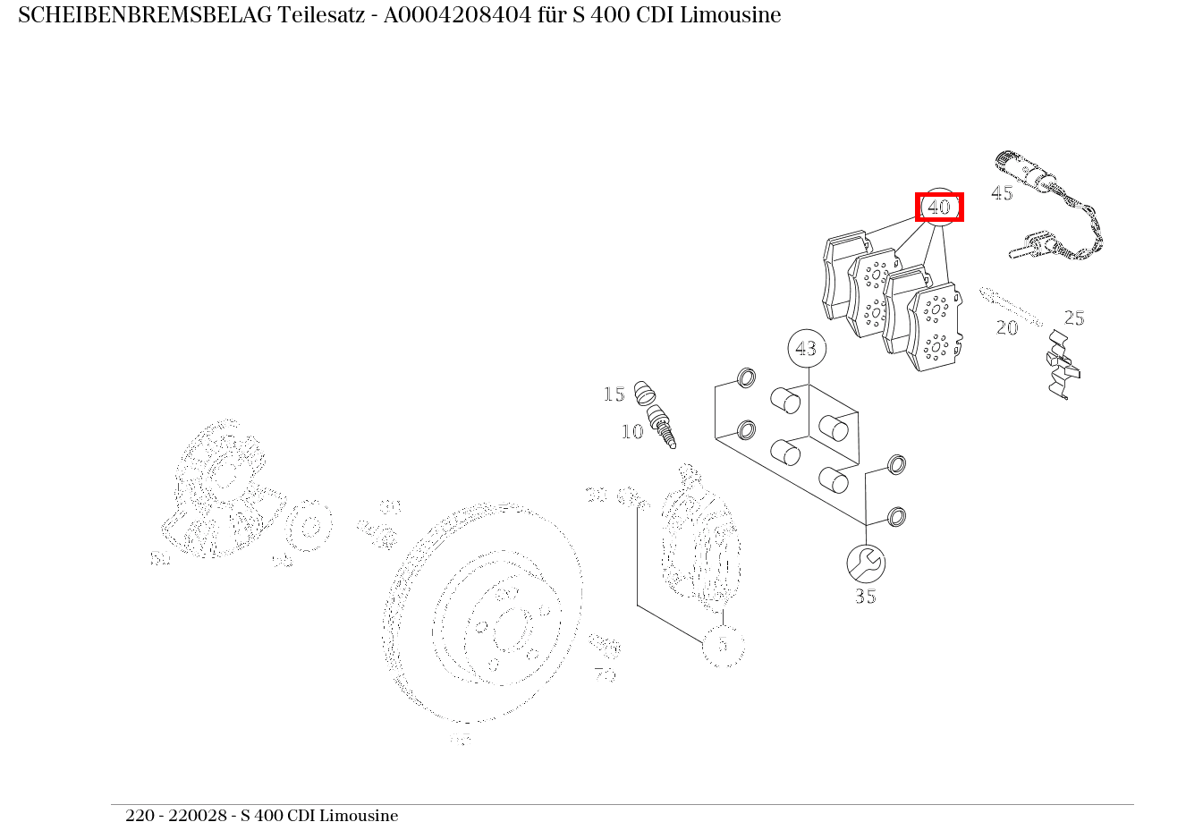 Scheibenbremsbelag Teilesatz S 400 CDI Limousine 220 Scheibenbremsbelag Teilesatz S 400 CDI Limousine 220