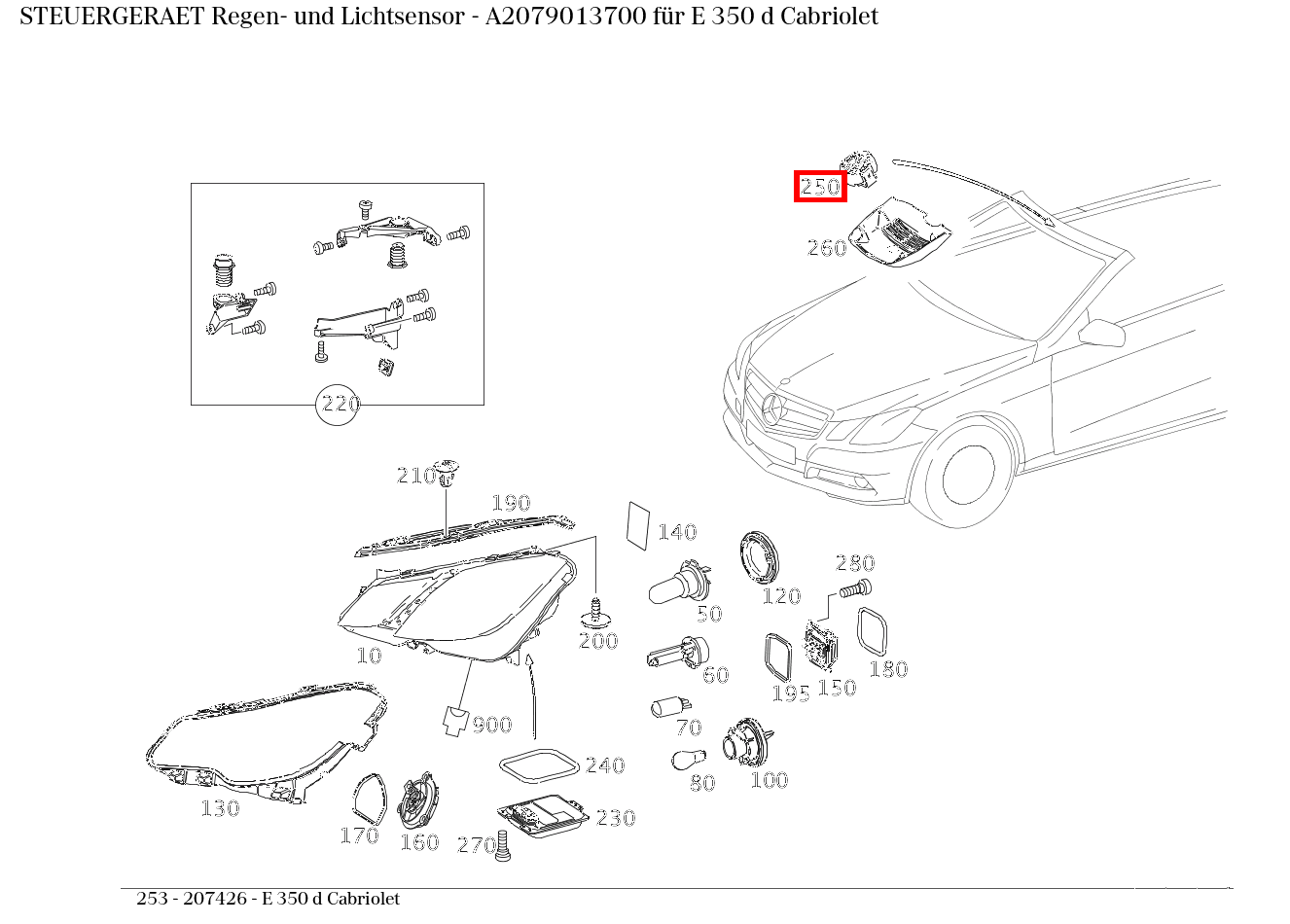 STEUERGERAET Regen- und Lichtsensor E 350 d Cabriolet 253 STEUERGERAET Regen- und Lichtsensor E 350 d Cabriolet 253