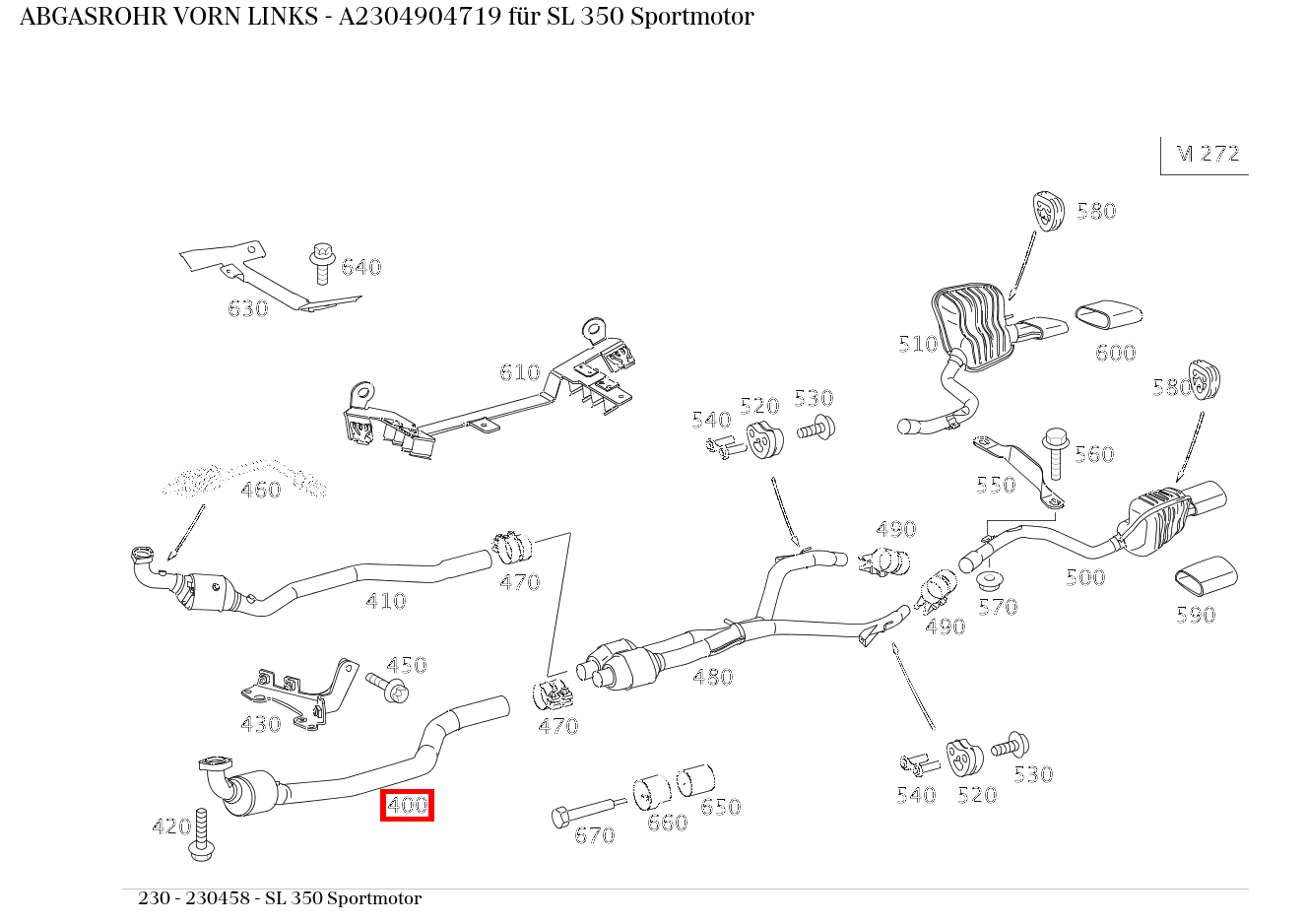 Abgasrohr VORN LINKS SL 350 Sportmotor 230