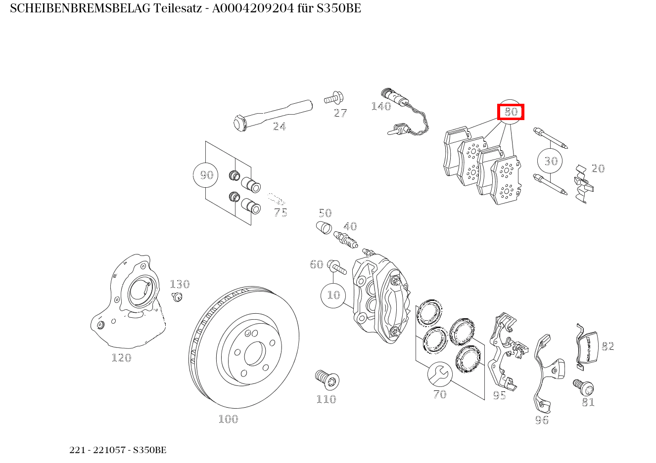 Scheibenbremsbelag Teilesatz S350BE 221
