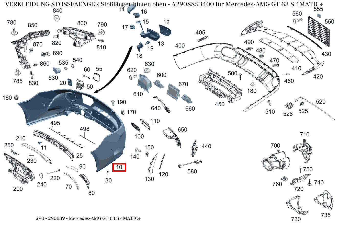Verkleidung Stossfänger Stoßfänger hinten oben für AMG-Klasse 290