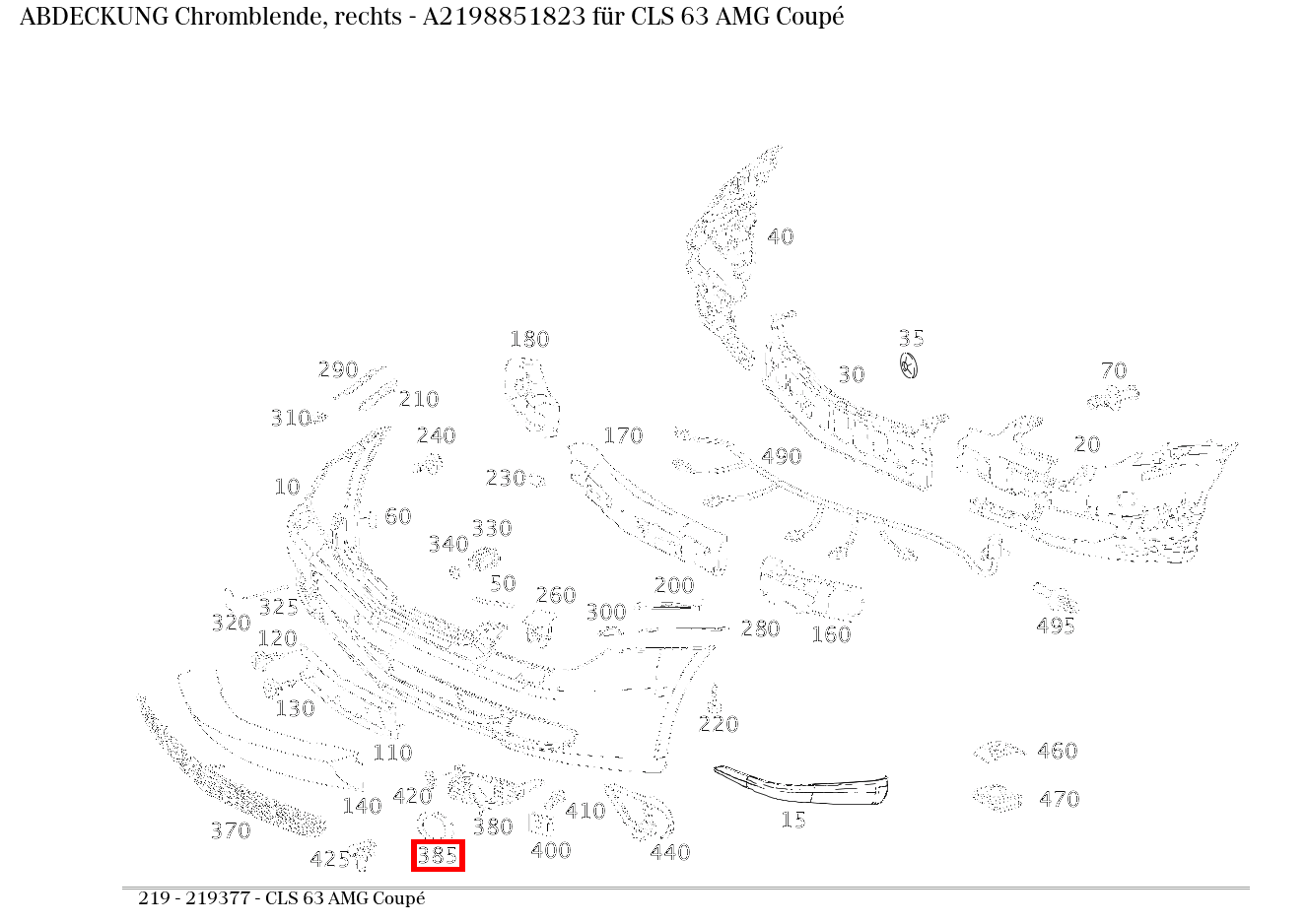 Abdeckung Chromblende, rechts CLS 63 AMG Coupé 219