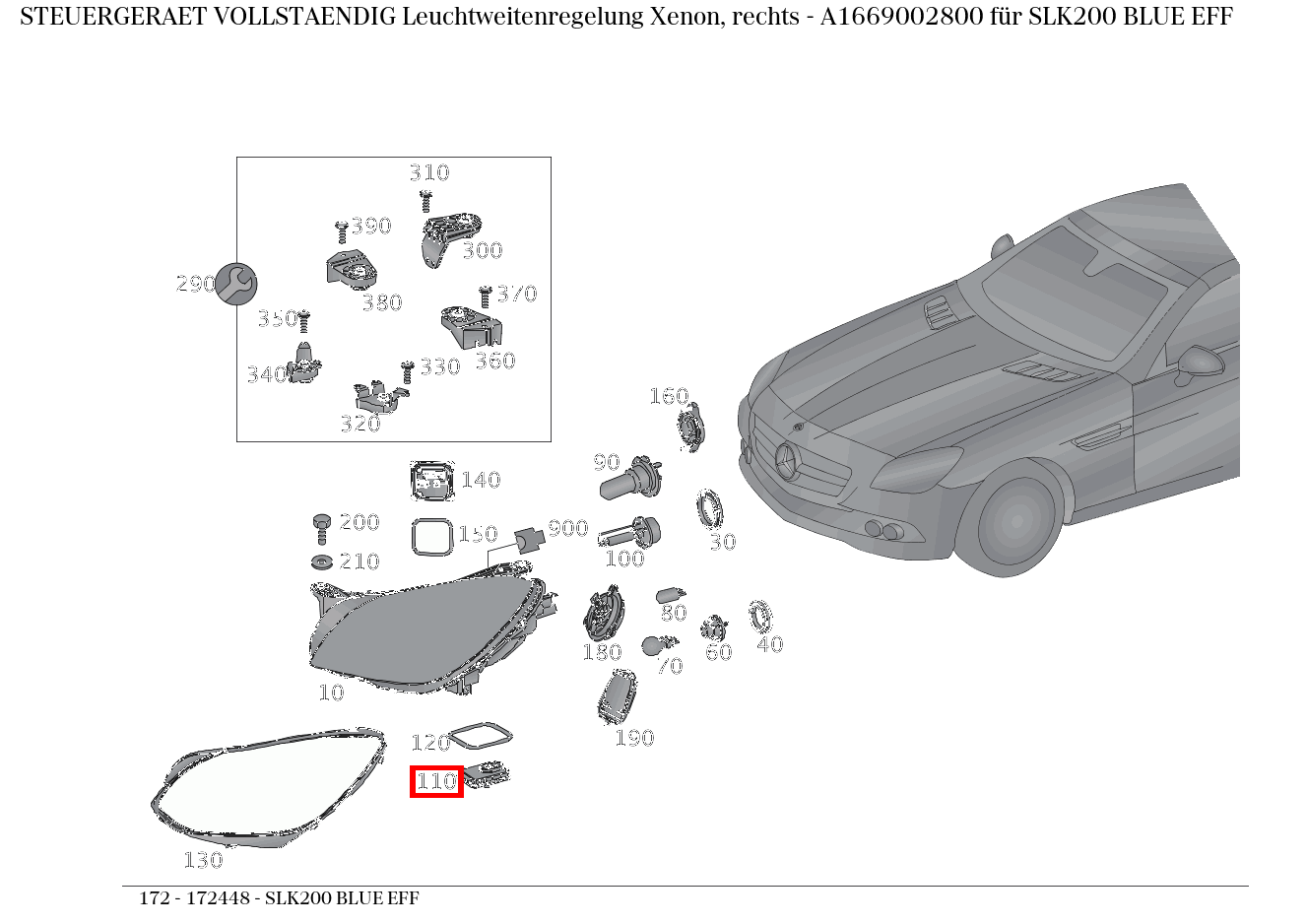 Steuergerät vollständig Leuchtweitenregelung Xenon, rechts SLK200 BLUE EFF 172