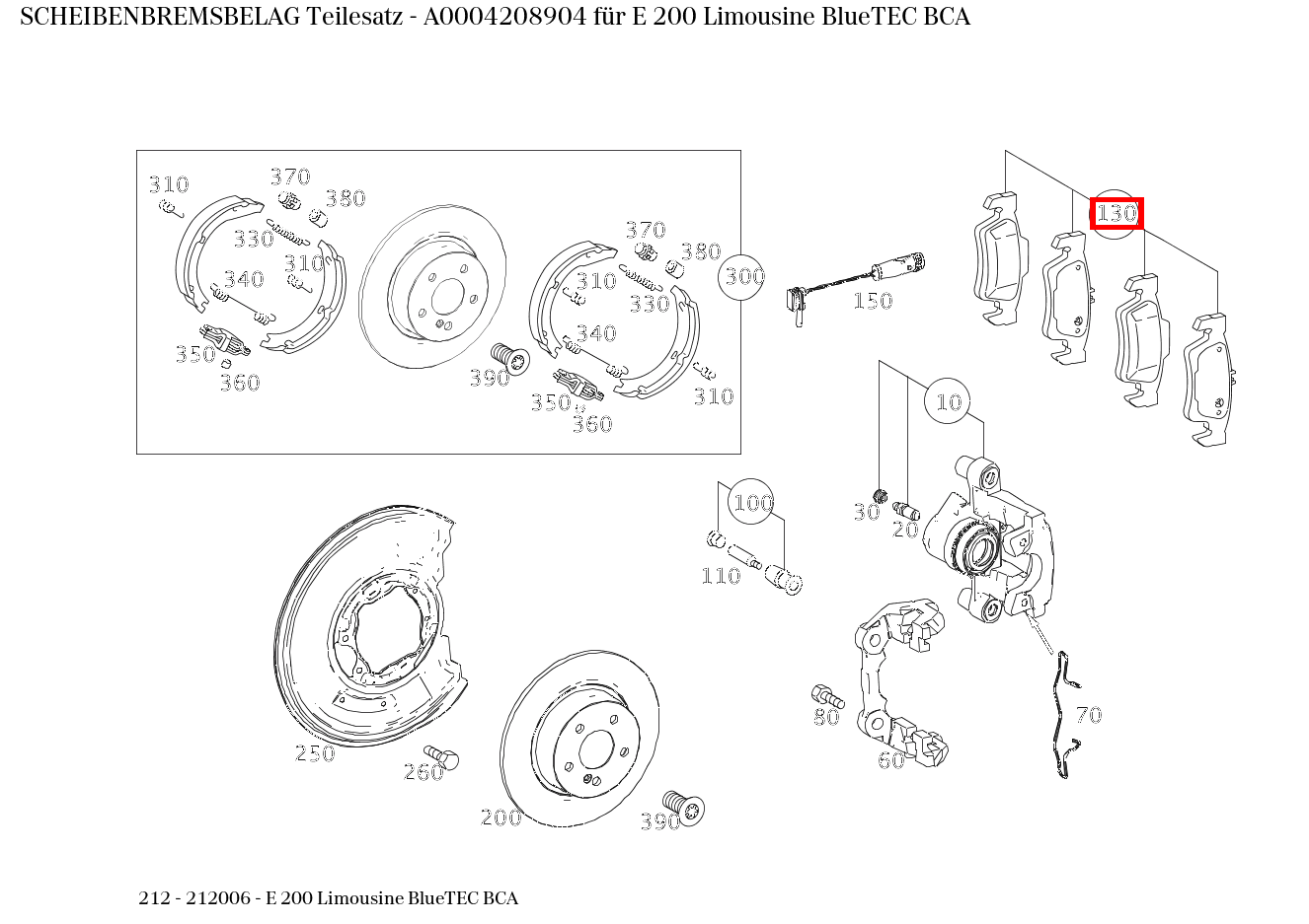 Scheibenbremsbelag Teilesatz E 200 Limousine BlueTEC BCA 212 Scheibenbremsbelag Teilesatz E 200 Limousine BlueTEC BCA 212