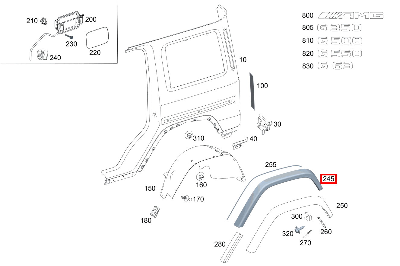 Kotflügelverbreiterung Hinten rechts Mercedes-AMG G 63 463 Kotflügelverbreiterung Hinten rechts Mercedes-AMG G 63 463