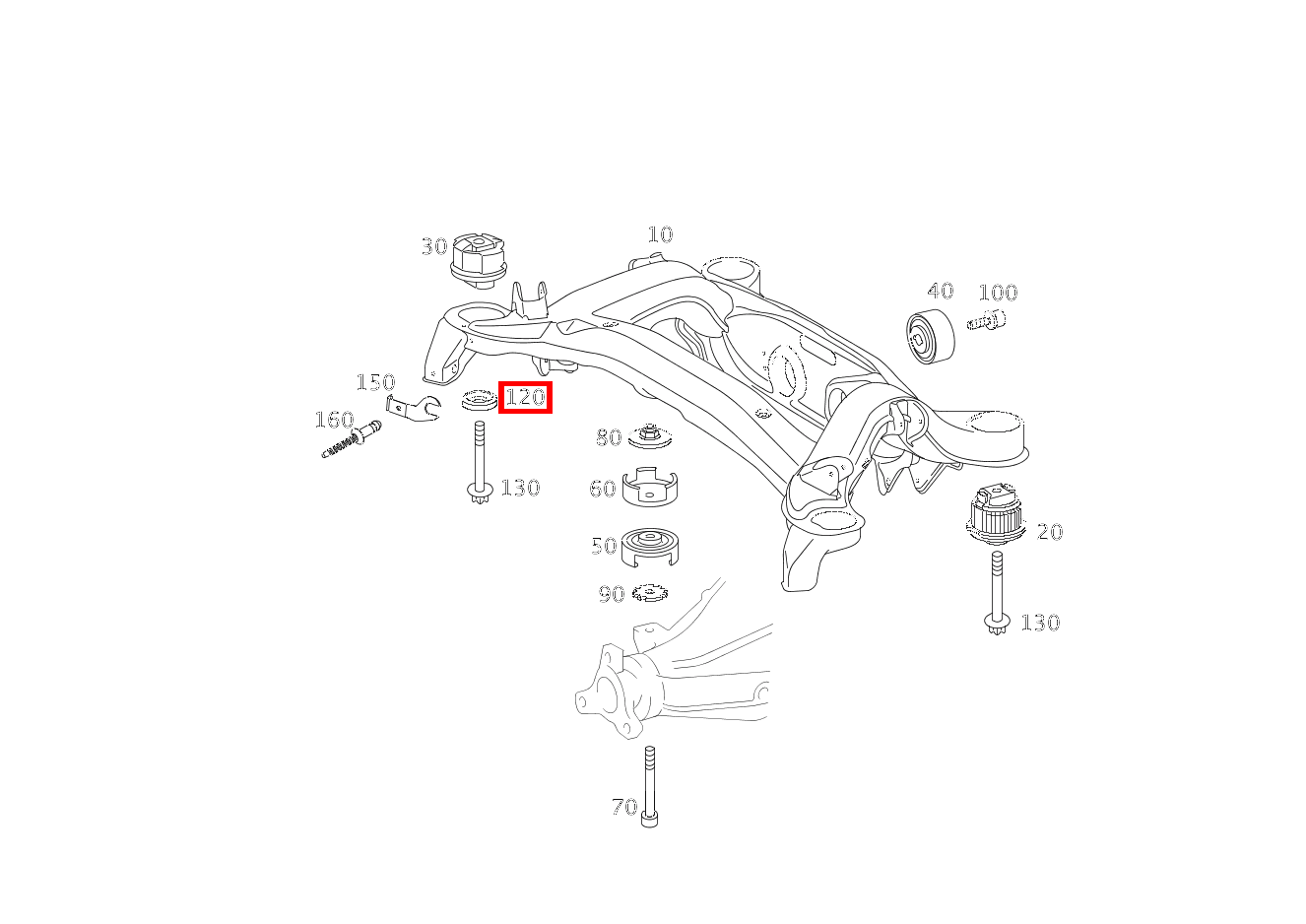 Anschlag HINTERACHSTRAEGER AN RAHMENBODEN VORN SLK 55 AMG Roadster 171 Anschlag HINTERACHSTRAEGER AN RAHMENBODEN VORN SLK 55 AMG Roadster 171
