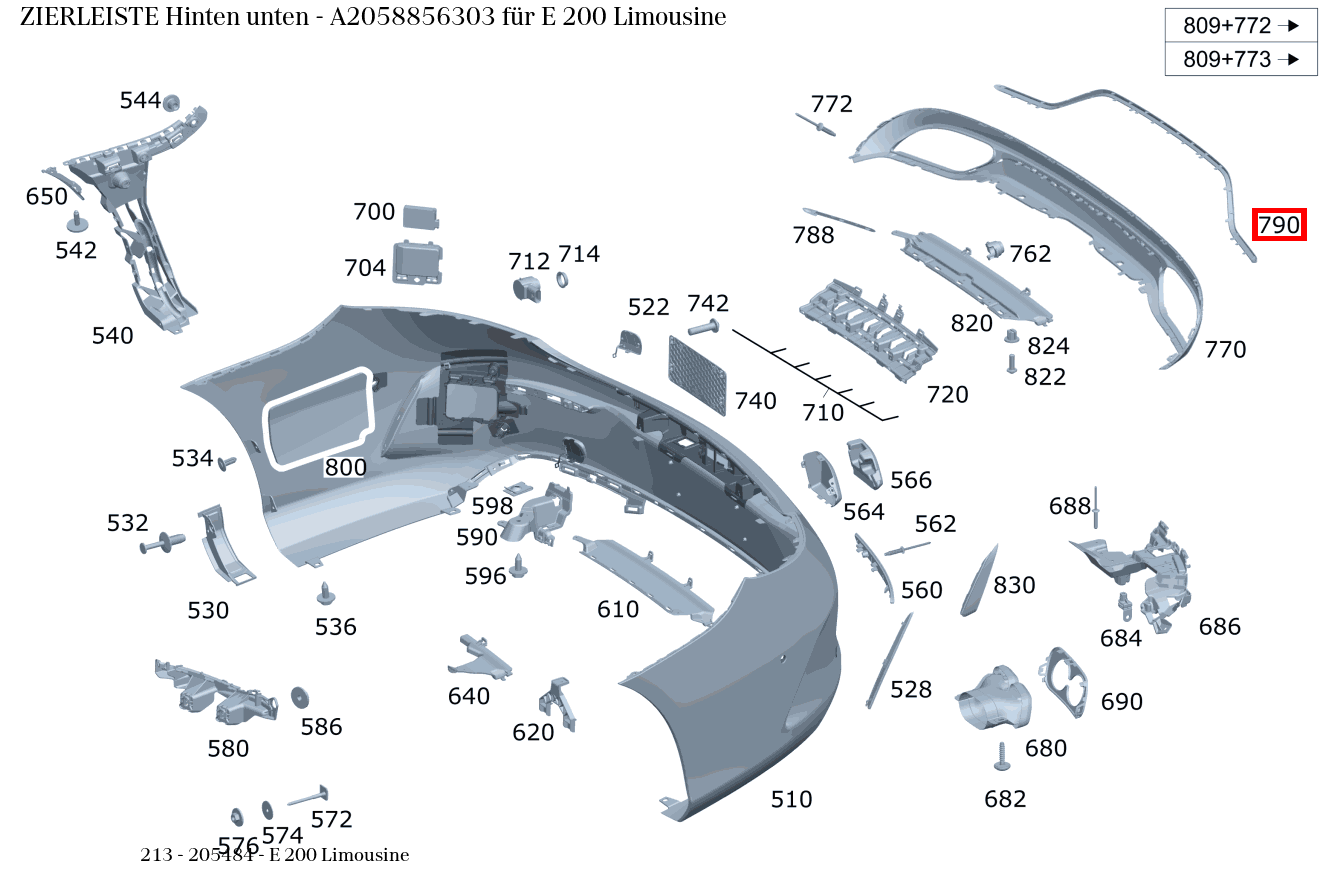 Zierleiste Hinten unten E 200 Limousine 213 Zierleiste Hinten unten E 200 Limousine 213