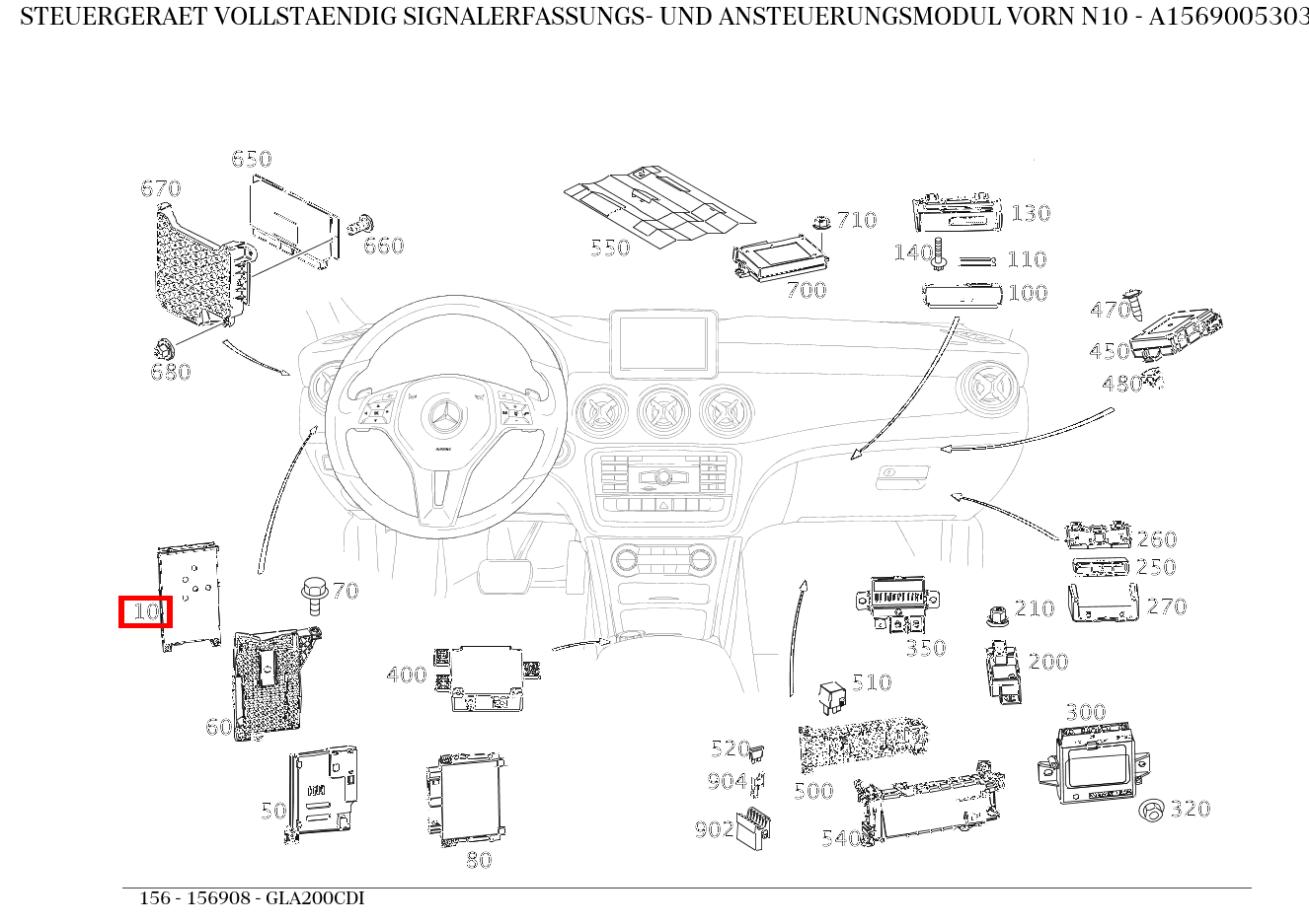 Steuergerät vollständig SIGNALERFASSUNGS- UND ANSTEUERUNGSMODUL VORN N10 GLA200CDI 156