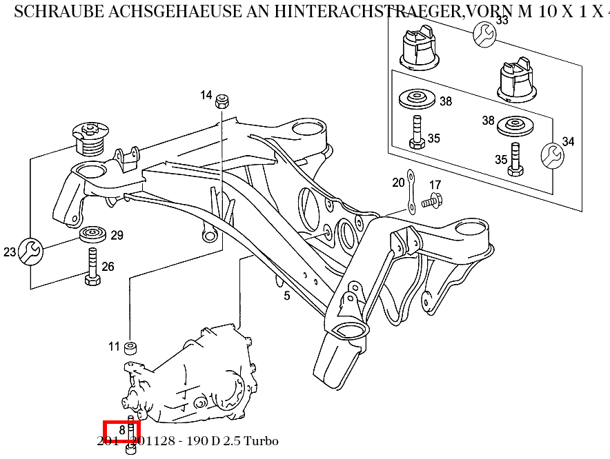 Schraube ACHSGEHAEUSE AN HINTERACHSTRAEGER,VORN M 10 X 1 X 45 190 D 2.5 Turbo 201 Schraube ACHSGEHAEUSE AN HINTERACHSTRAEGER,VORN M 10 X 1 X 45 190 D 2.5 Turbo 201