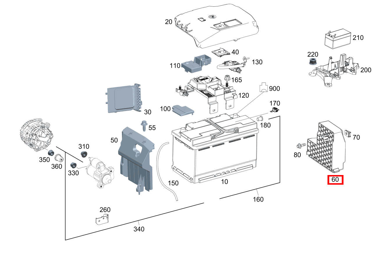 Seitenwand Starterbatterie A 250 e Kompaktlimousine "Advanced" 177