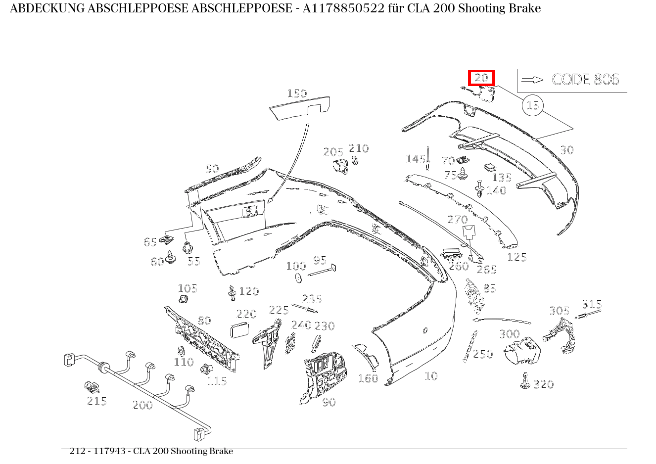 Abdeckung Abschleppöse ABSCHLEPPOESE CLA 200 Shooting Brake 212 Abdeckung Abschleppöse ABSCHLEPPOESE CLA 200 Shooting Brake 212