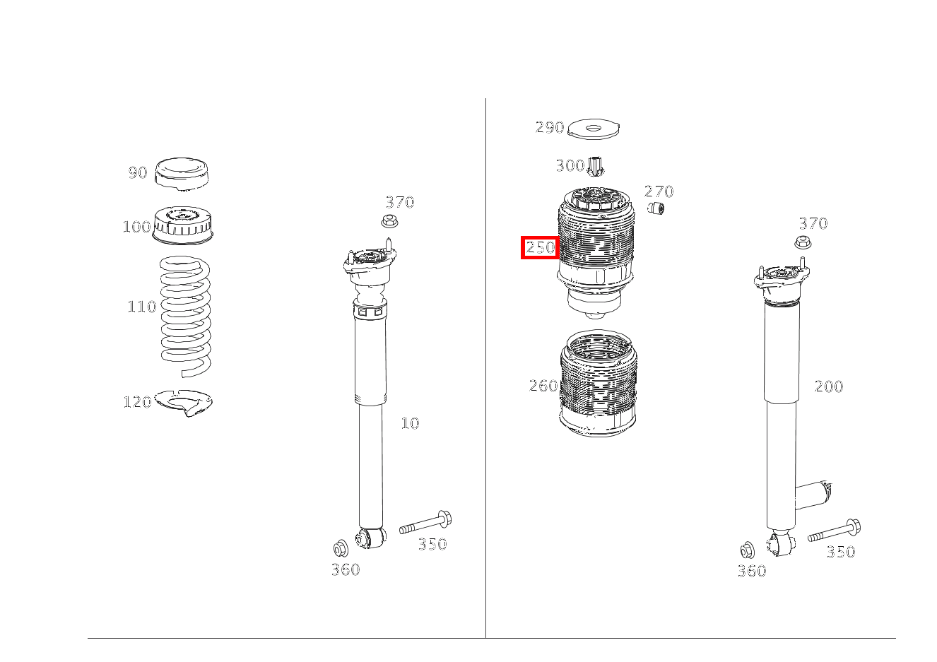 Luftfeder Hinten rechts E350 BT 4M 212 Luftfeder Hinten rechts E350 BT 4M 212