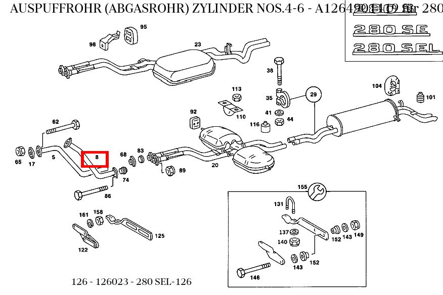 Abgasrohr ZYLINDER NOS.4-6 280 SEL-126 126 Abgasrohr ZYLINDER NOS.4-6 280 SEL-126 126
