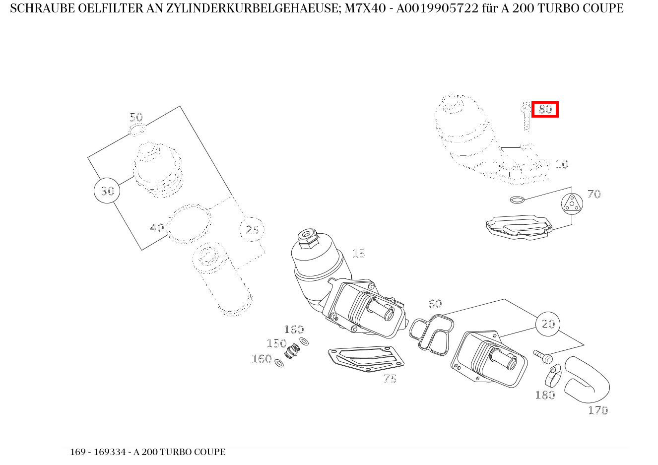Schraube OELFILTER AN ZYLINDERKURBELGEHAEUSE; M7X40 A 200 TURBO COUPE 169 Schraube OELFILTER AN ZYLINDERKURBELGEHAEUSE; M7X40 A 200 TURBO COUPE 169