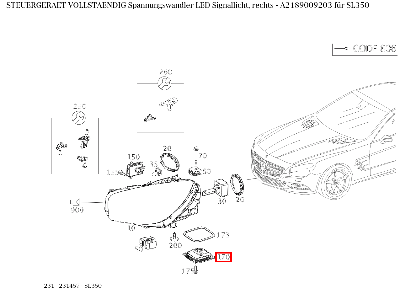 Steuergerät vollständig Spannungswandler LED Signallicht, rechts SL350 231 Steuergerät vollständig Spannungswandler LED Signallicht, rechts SL350 231