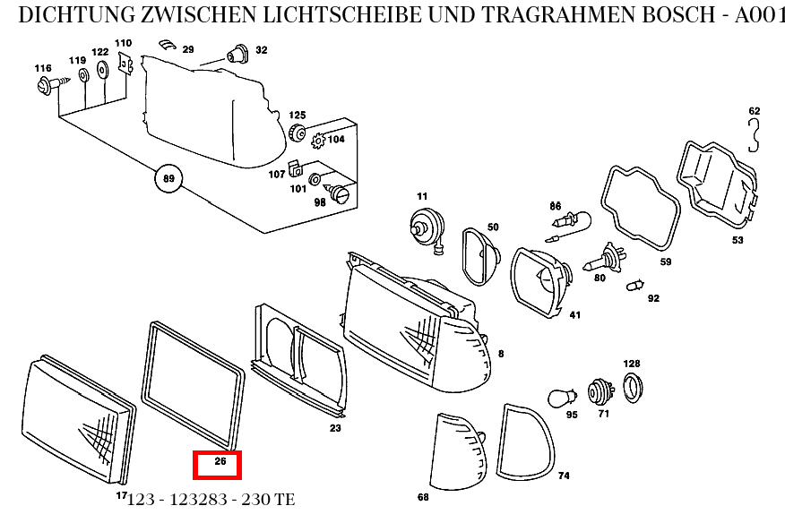 ABDICHTUNG ZWISCHEN LICHTSCHEIBE UND TRAGRAHMEN BOSCH 230 TE 123