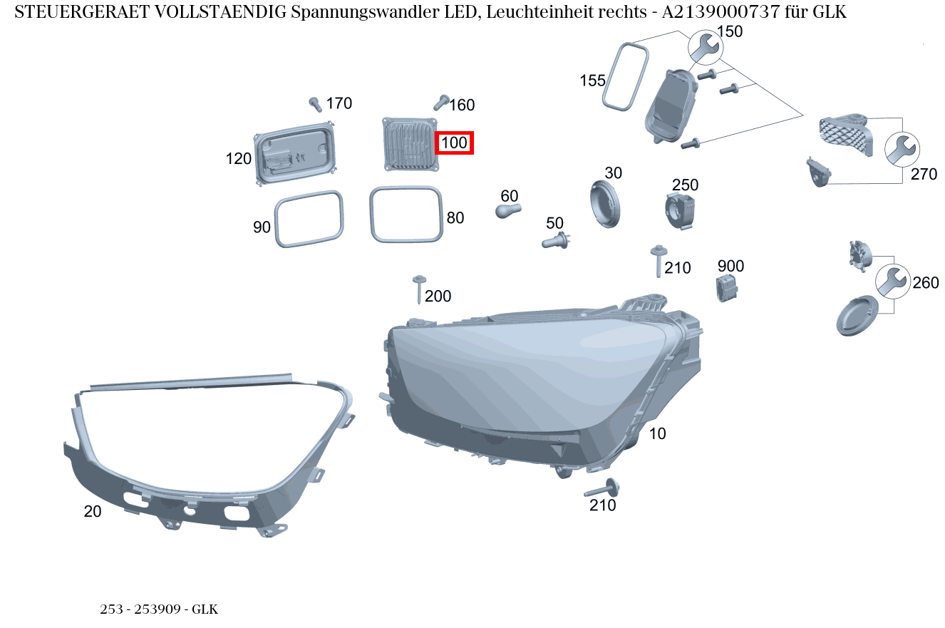 Steuergerät vollständig Spannungswandler LED, Leuchteinheit rechts GLK 253 Steuergerät vollständig Spannungswandler LED, Leuchteinheit rechts GLK 253
