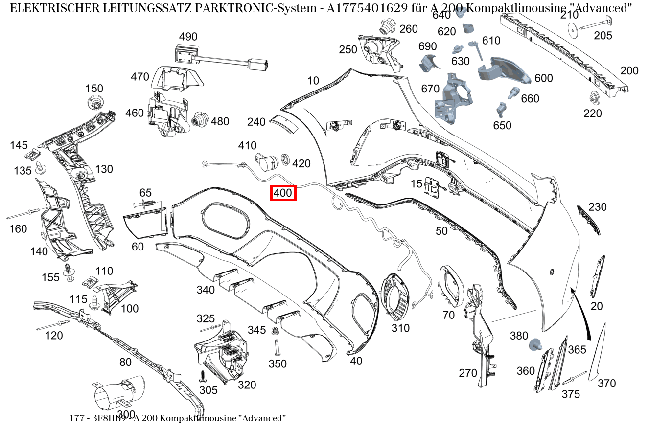 Elektrischer Leitungssatz PARKTRONIC-System A 200 Kompaktlimousine "Advanced" 177 Elektrischer Leitungssatz PARKTRONIC-System A 200 Kompaktlimousine "Advanced" 177
