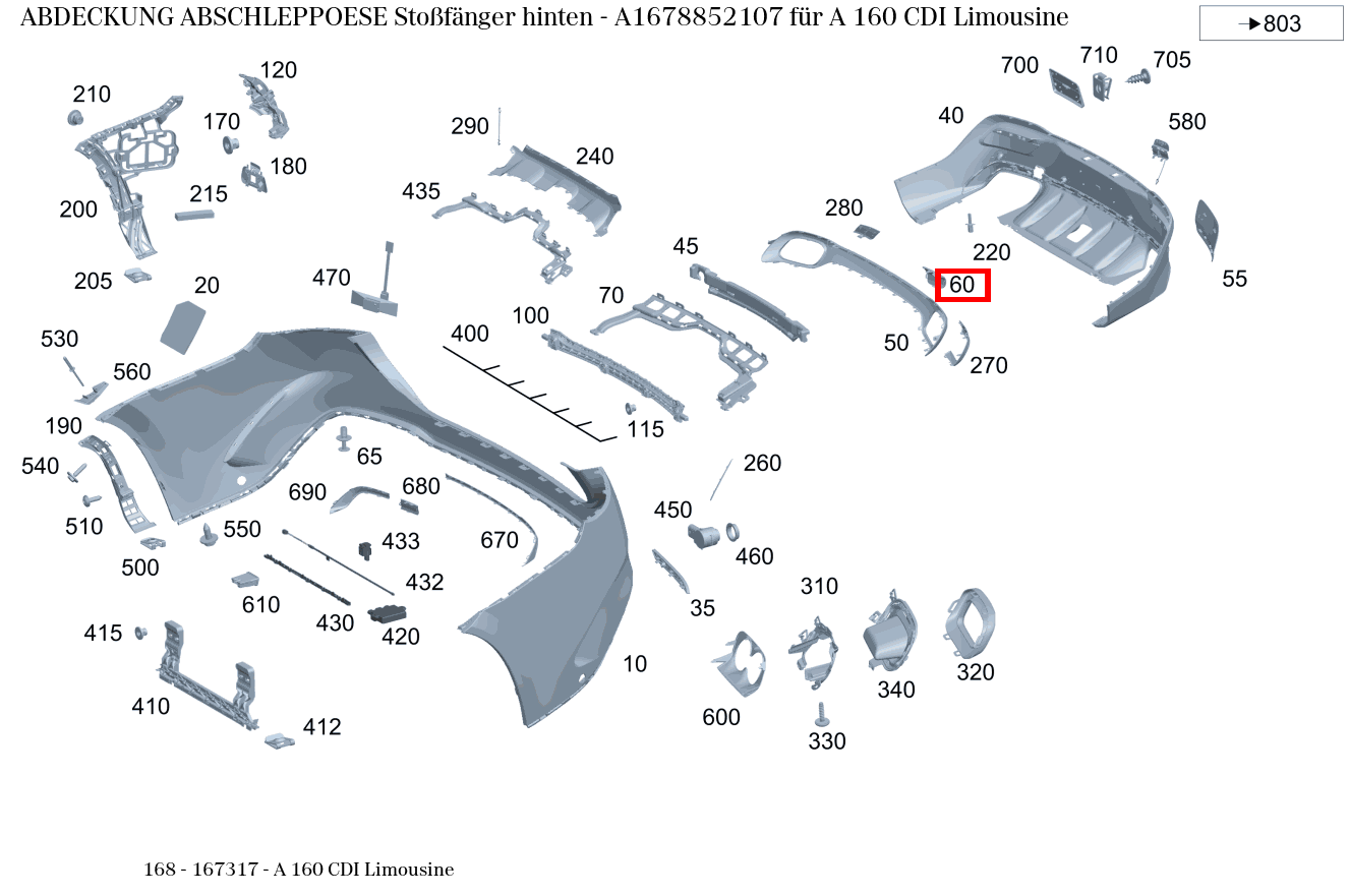 Abdeckung Abschleppöse Stoßfänger hinten für GLE 167, A 168, G 463 