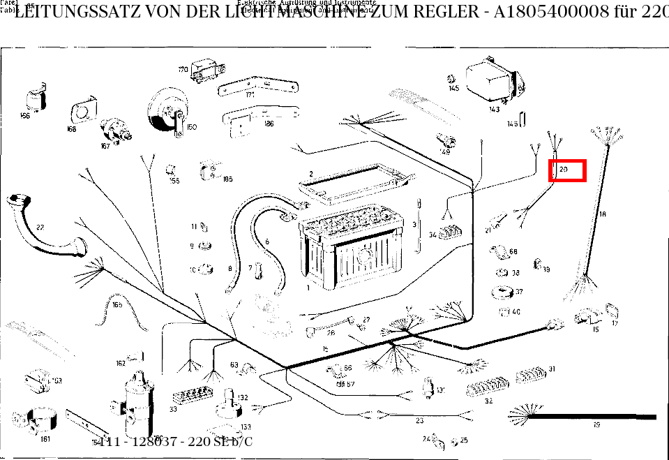 Leitungssatz VON DER LICHTMASCHINE ZUM REGLER 220 SE b/C 111 Leitungssatz VON DER LICHTMASCHINE ZUM REGLER 220 SE b/C 111