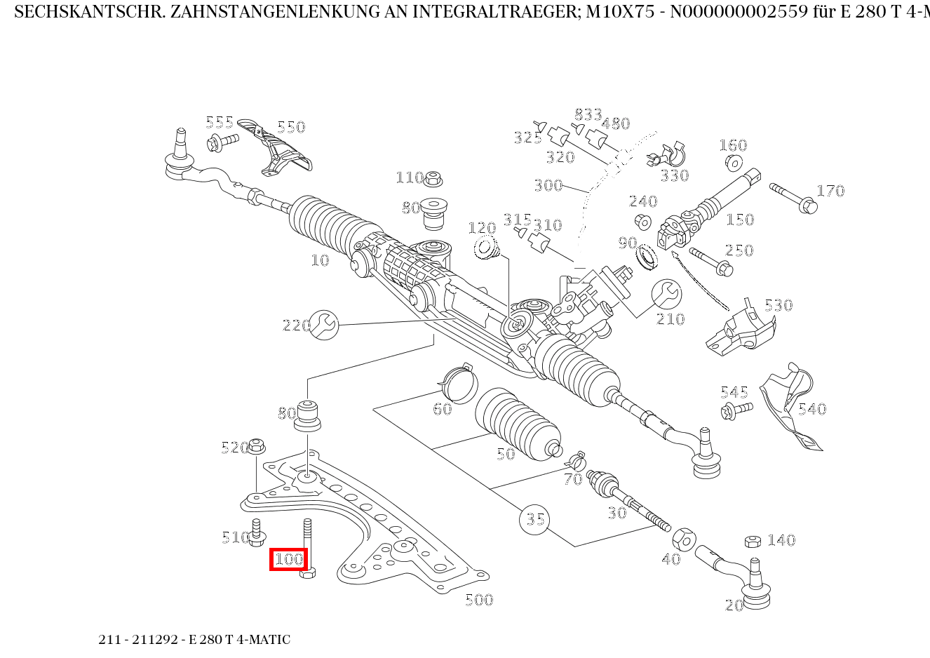 Sechskantschraube LENKUNG AN QUERTRAEGER; M10X75 für E 211, S 220 