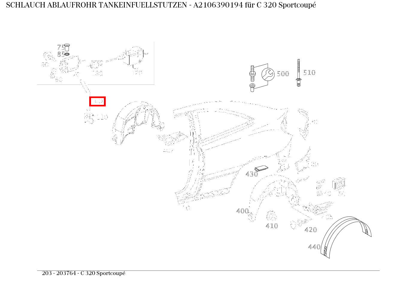 Schlauch ABLAUFROHR TANKEINFUELLSTUTZEN C 320 Sportcoupé 203 Schlauch ABLAUFROHR TANKEINFUELLSTUTZEN C 320 Sportcoupé 203