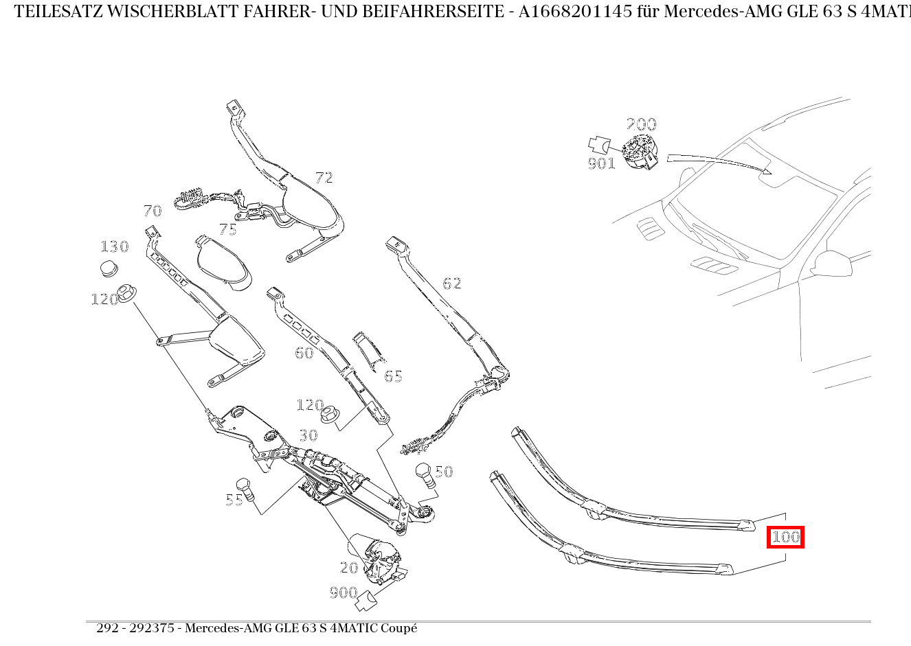 Teilesatz Wischerblatt FAHRER- UND BEIFAHRERSEITE Mercedes-AMG GLE 63 S 4MATIC Coupé 292 Teilesatz Wischerblatt FAHRER- UND BEIFAHRERSEITE Mercedes-AMG GLE 63 S 4MATIC Coupé 292