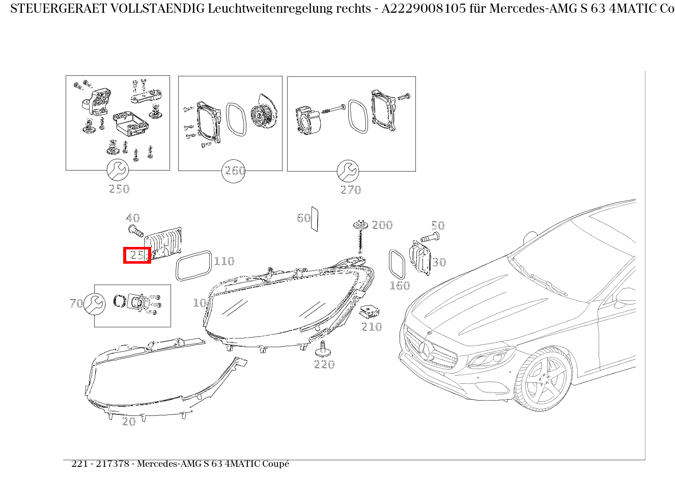 Steuergerät vollständig Leuchtweitenregelung rechts Mercedes-AMG S 63 4MATIC Coupé 221