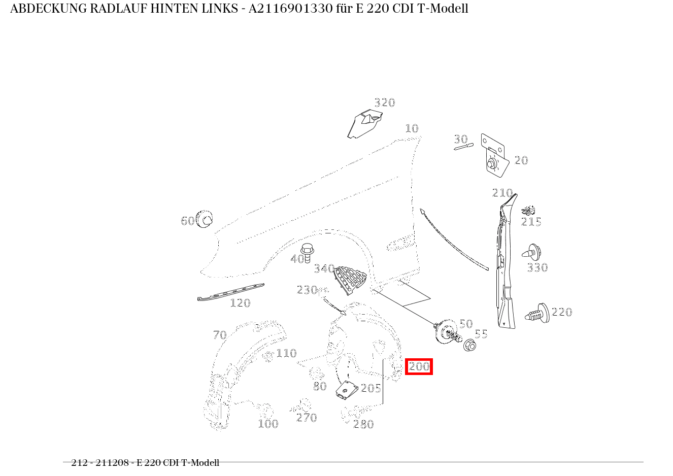 Abdeckung RADLAUF HINTEN LINKS E 220 CDI T-Modell 212 Abdeckung RADLAUF HINTEN LINKS E 220 CDI T-Modell 212