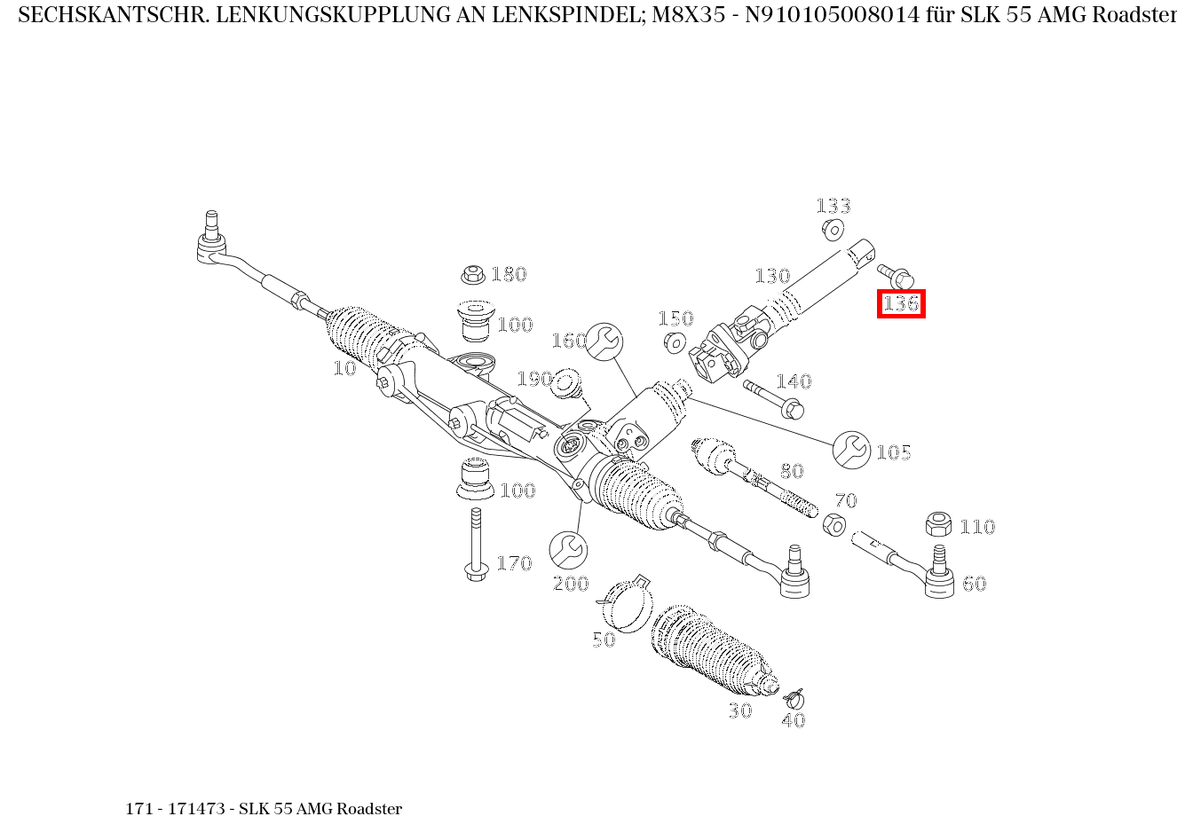 Sechskantschraube LENKUNGSKUPPLUNG AN LENKSPINDEL; M8X35 SLK 55 AMG Roadster 171