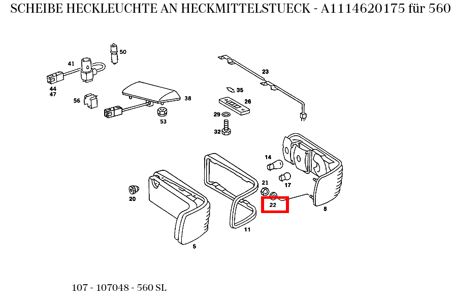 Scheibe HECKLEUCHTE AN HECKMITTELSTUECK 560 SL 107
