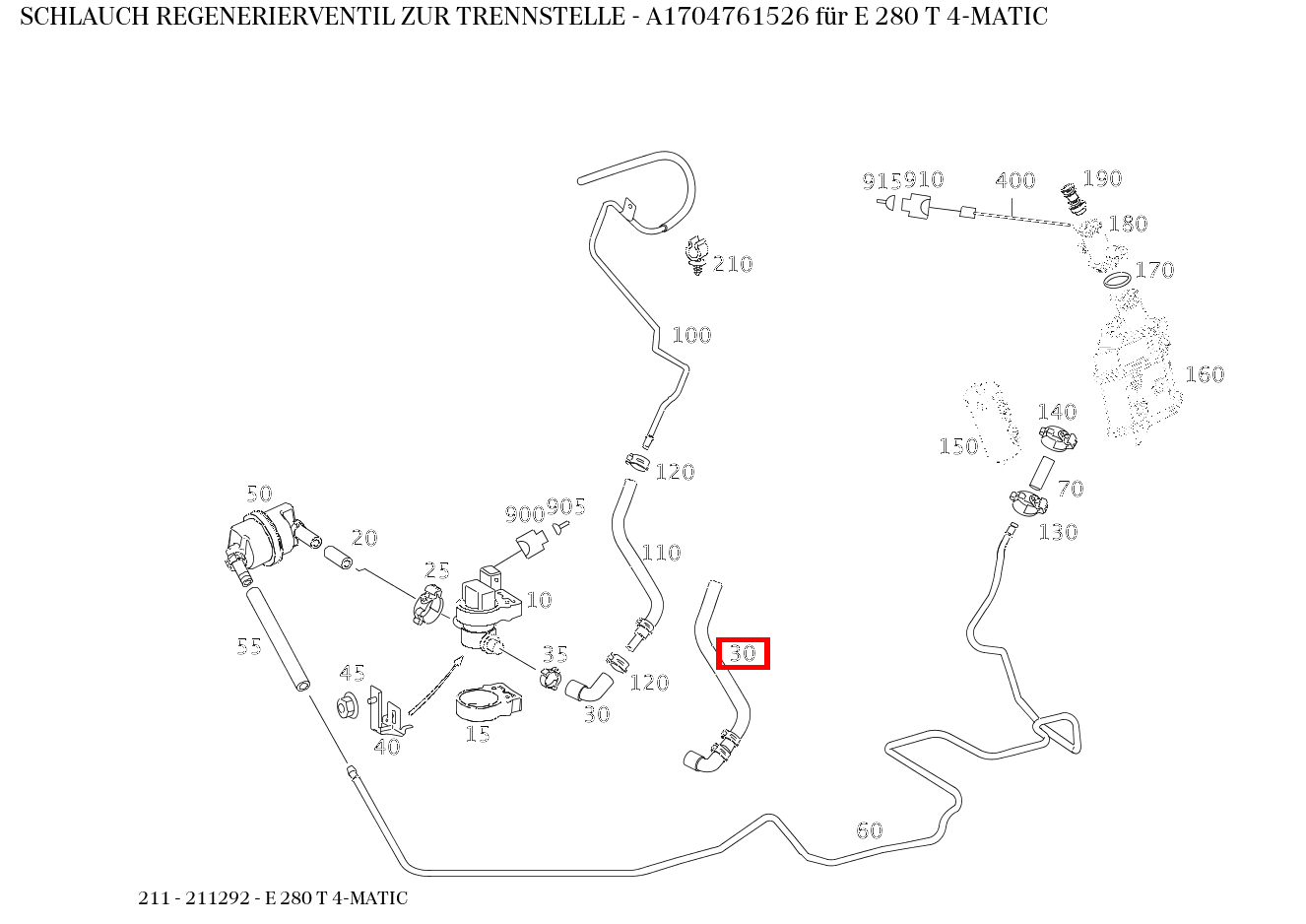 Schlauch REGENERIERVENTIL ZUR TRENNSTELLE E 280 T 4-MATIC 211 Schlauch REGENERIERVENTIL ZUR TRENNSTELLE E 280 T 4-MATIC 211