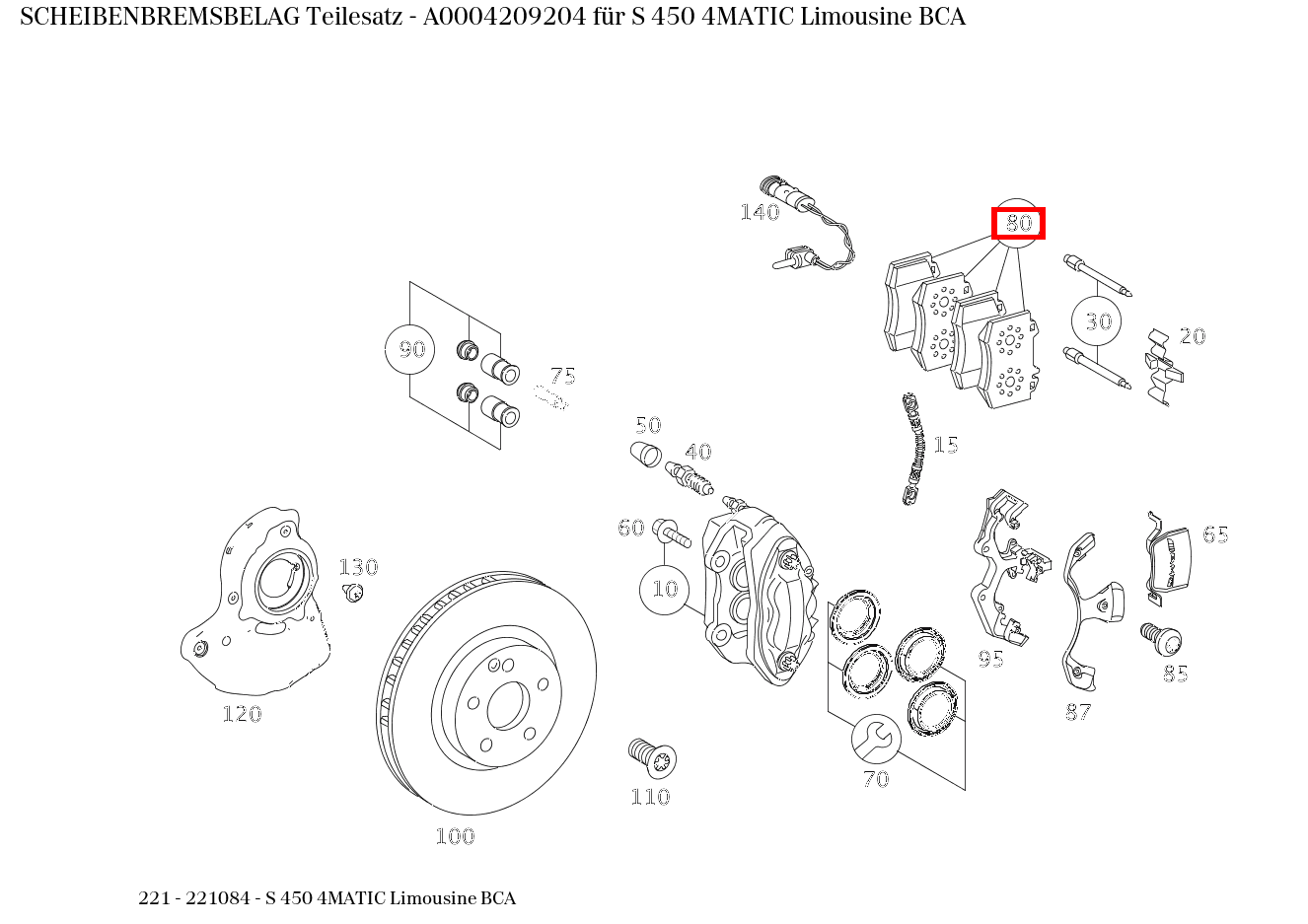 Scheibenbremsbelag Teilesatz S 450 4MATIC Limousine BCA 221