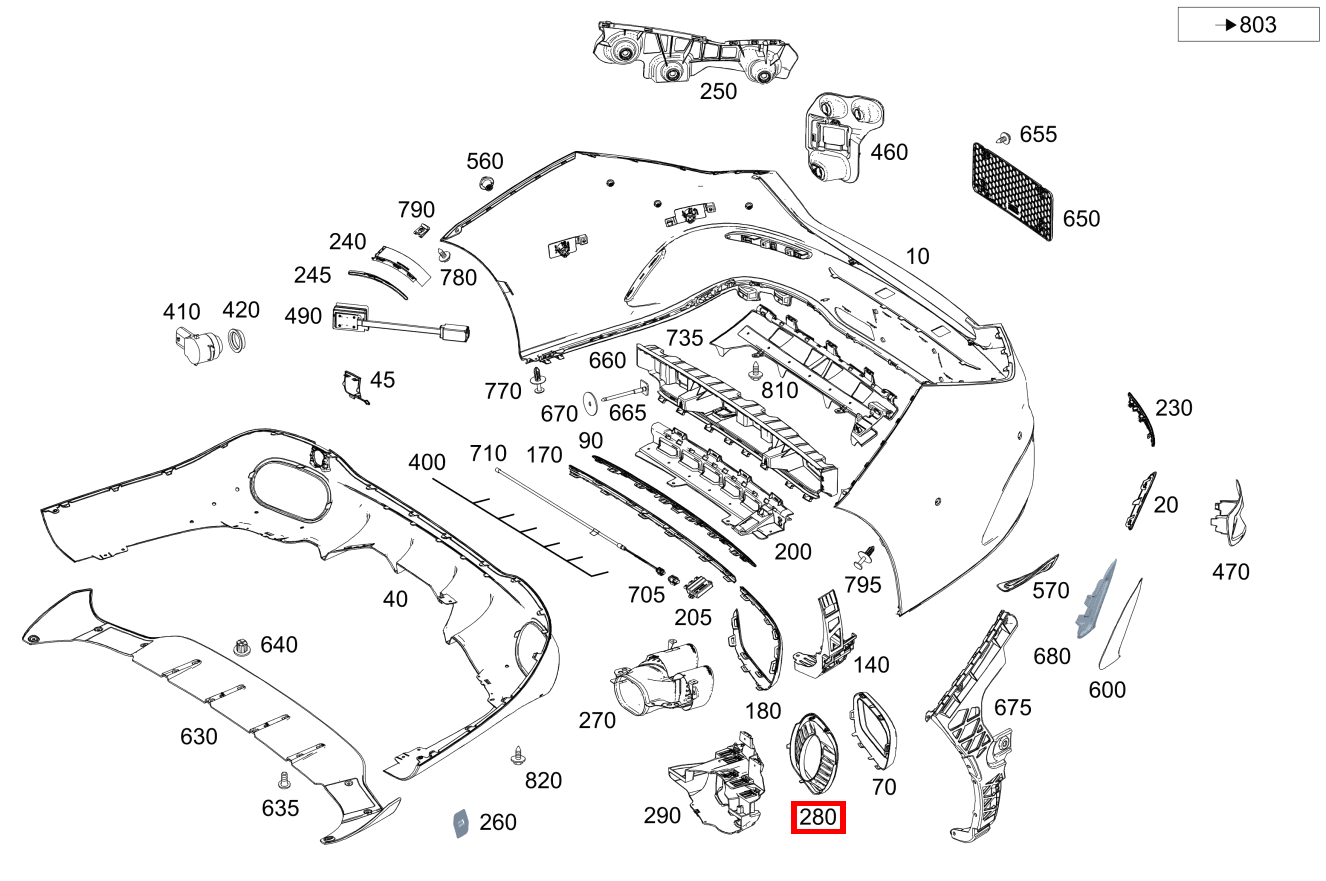 Abdeckung Stossfänger Endrohrblende rechts für C 205, CLA 118, A 