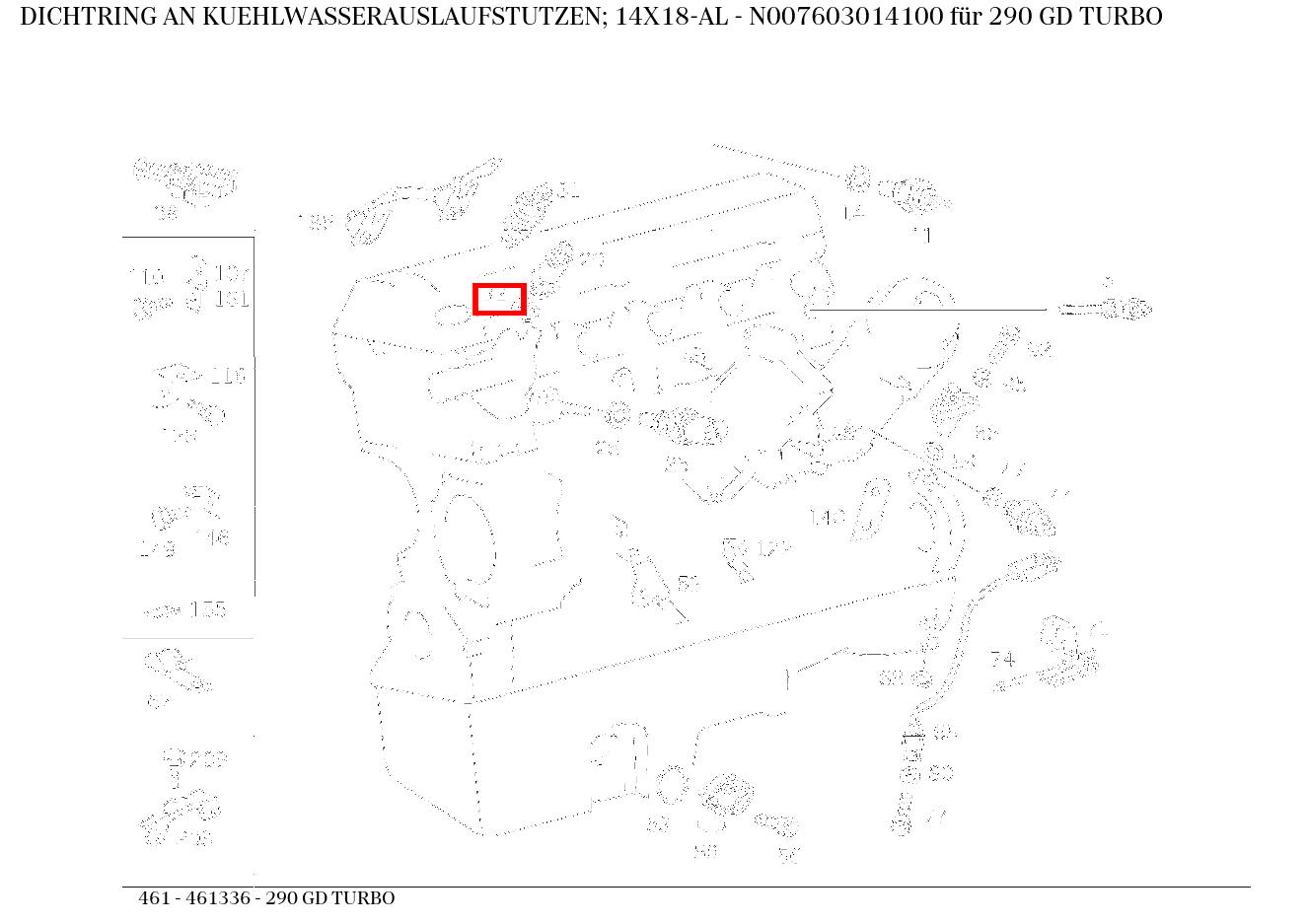 Dichtring AN KUEHLWASSERAUSLAUFSTUTZEN; 14X18-AL 290 GD TURBO 461