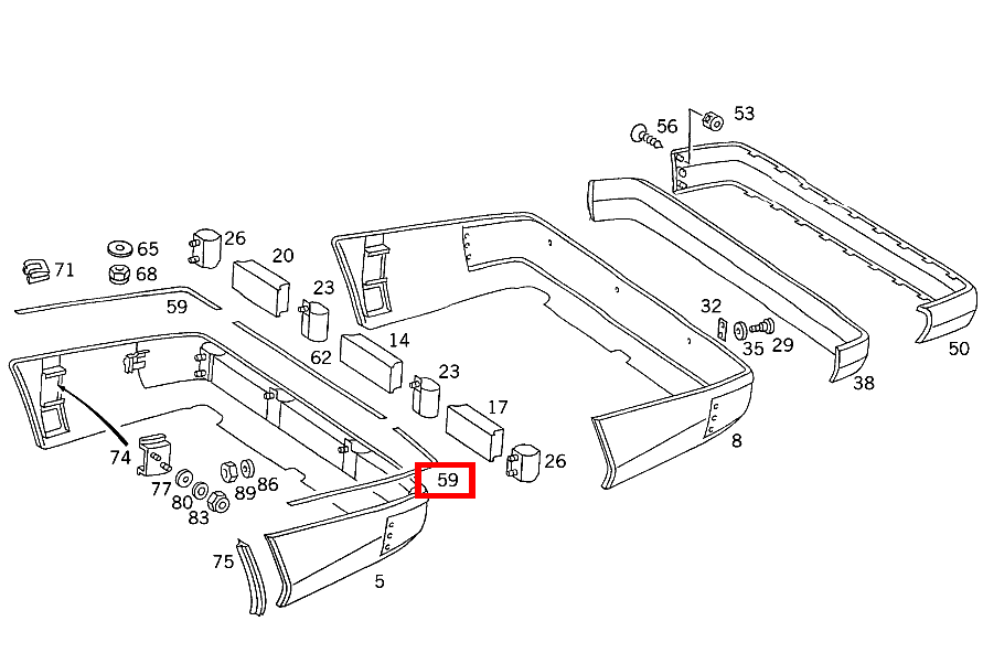 Leitblende VERKLEIDUNG STOSSFAENGER,RECHTS für E 124, GLB 247  