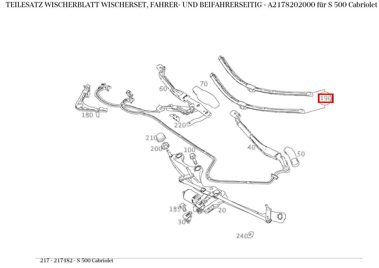 Teilesatz Wischerblatt WISCHERSET, FAHRER- UND BEIFAHRERSEITIG S 500 Cabriolet 217