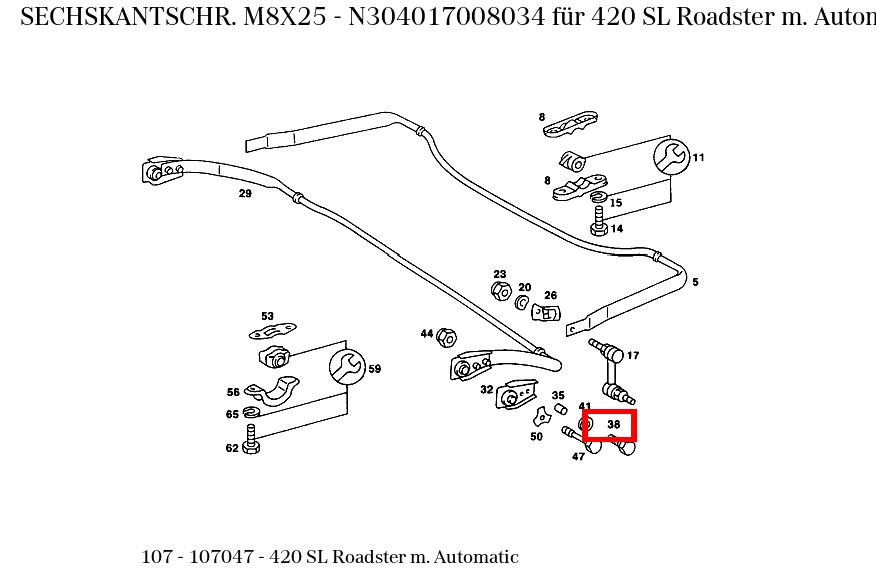 Sechskantschraube M8X25 420 SL Roadster m. Automatic 107 Sechskantschraube M8X25 420 SL Roadster m. Automatic 107
