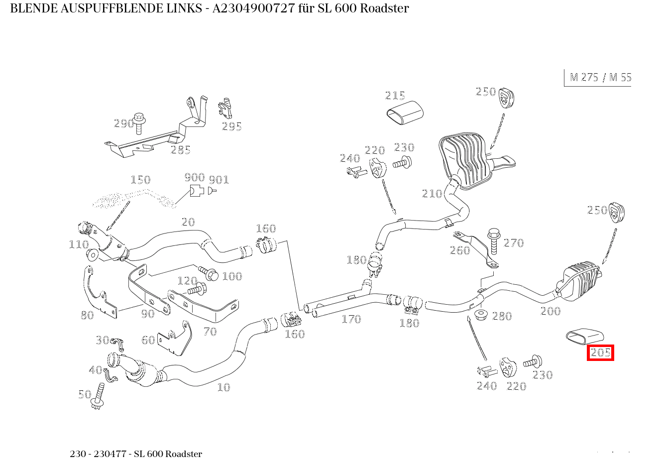 Blende AUSPUFFBLENDE LINKS SL 600 Roadster 230